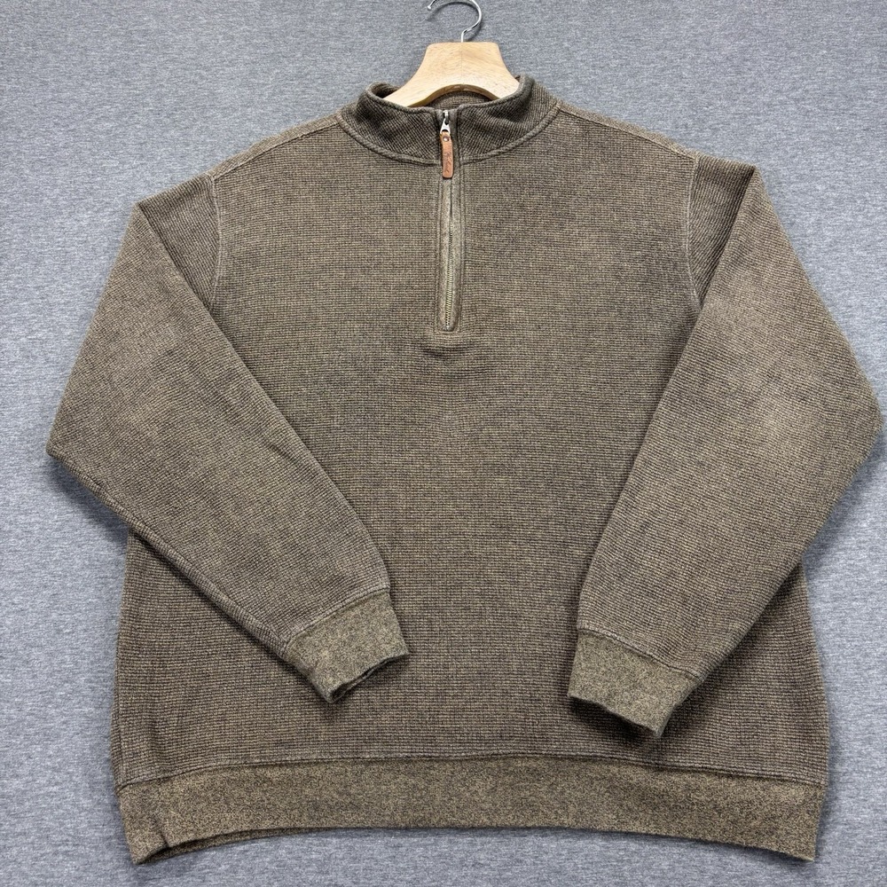 Woolrich 1/4 Zip Sweater Mens Large Brown Waffle Knit Long Sleeves Gorpcore Work